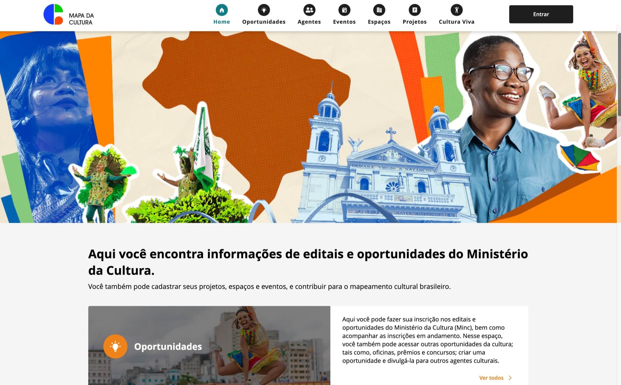 Interface do Mapa da Cultura mostrando oportunidades culturais
